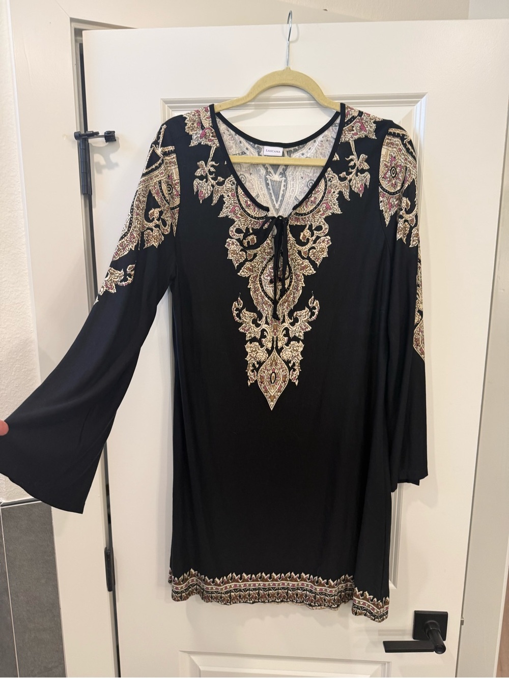 Embroidered Black Long Sleeve Tunic Dress